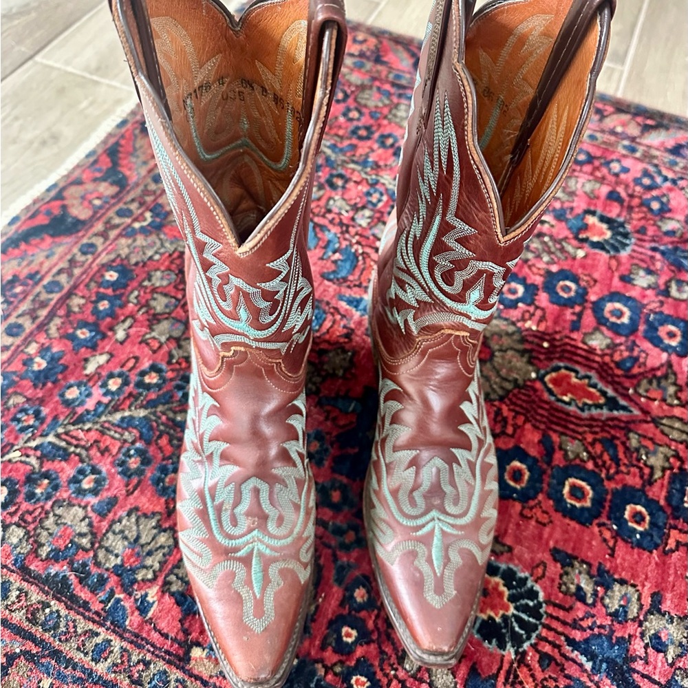 Lucchese Brown and Blue Western Cowboy Boots